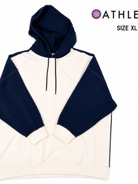 Athleta Forever Fleece Hoodie XL Bone Navy Colorblock Oversized NWT